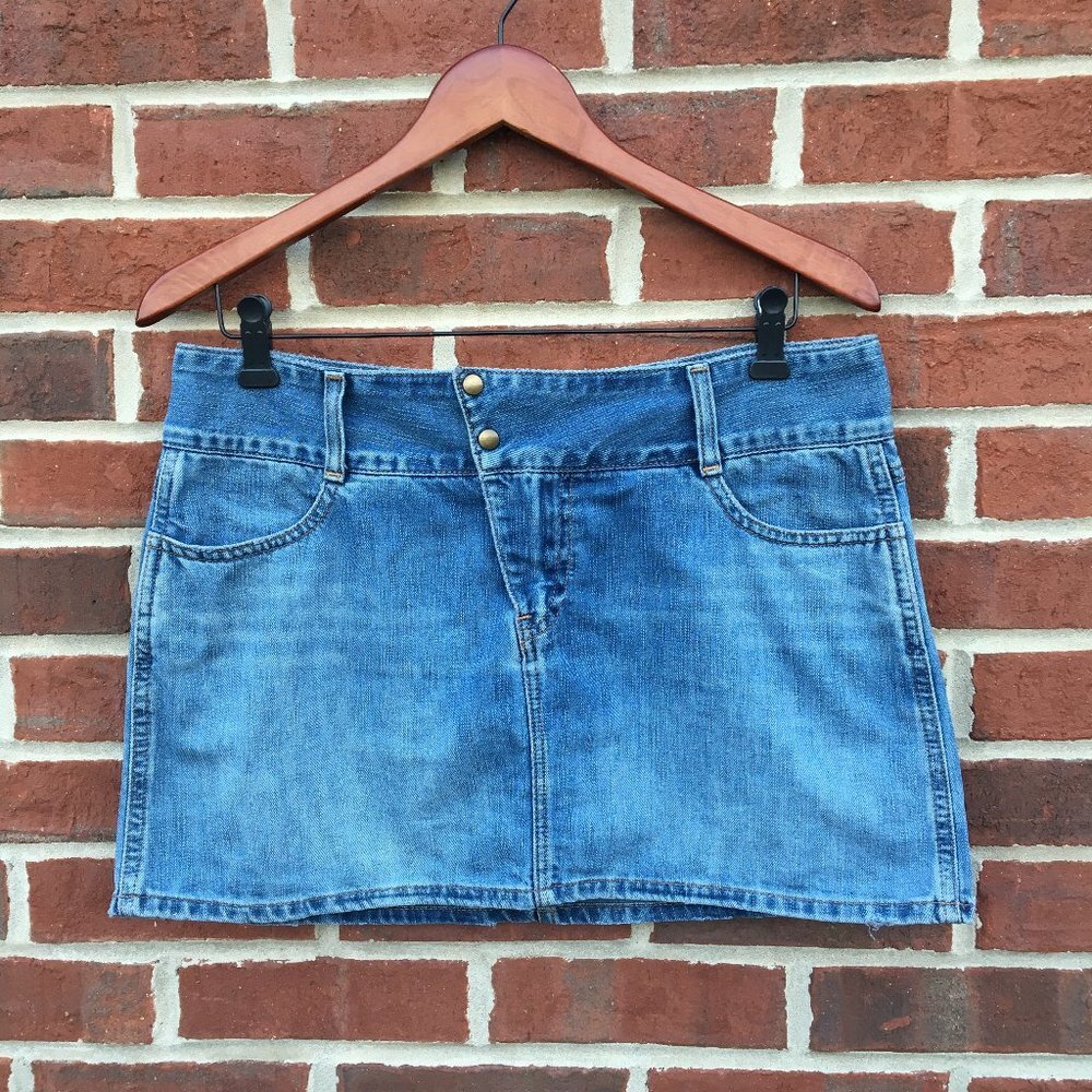 VTG Y2K American Eagle Micro Mini Denim Skirt Low Rise Festival Sz 8